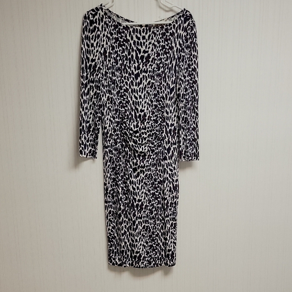 Tory Burch Black and White Ruched Bodycon Leopard Print Dress. M NWOT - Picture 1 of 5